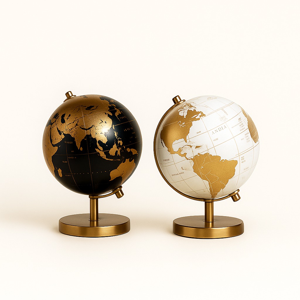 9130460 GLOBO EM BASE GOLD 18CM PRETO/BRANCO - Image 1